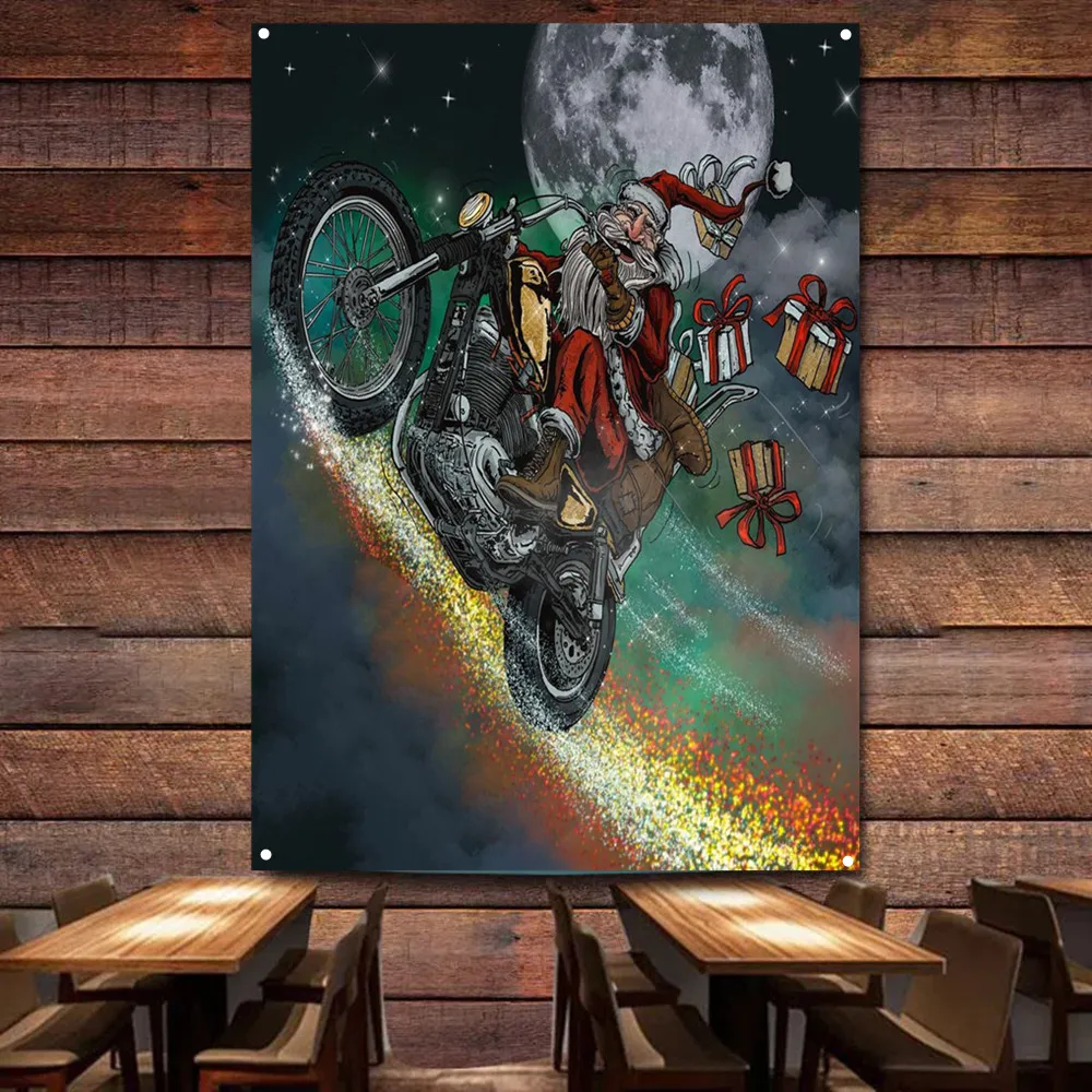 Santa Claus riding a motorcycl - Auto Repair Shop Banners ulasan dan harga