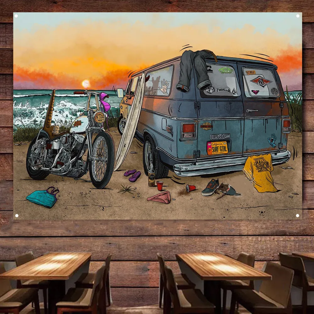 Motorcycle Car Camping Art Pos - Auto Repair Shop Banners ulasan dan harga